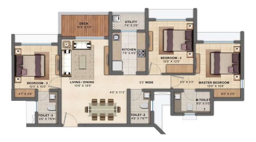 3 BHK Floor Plan - BSafal Maitri Park Chembur